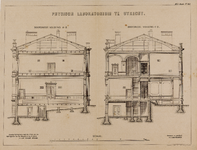 214713 Doorsneden met opstanden van het interieur van het ontwerp voor het Fysisch Laboratorium (Bijlhouwerstraat 18) ...